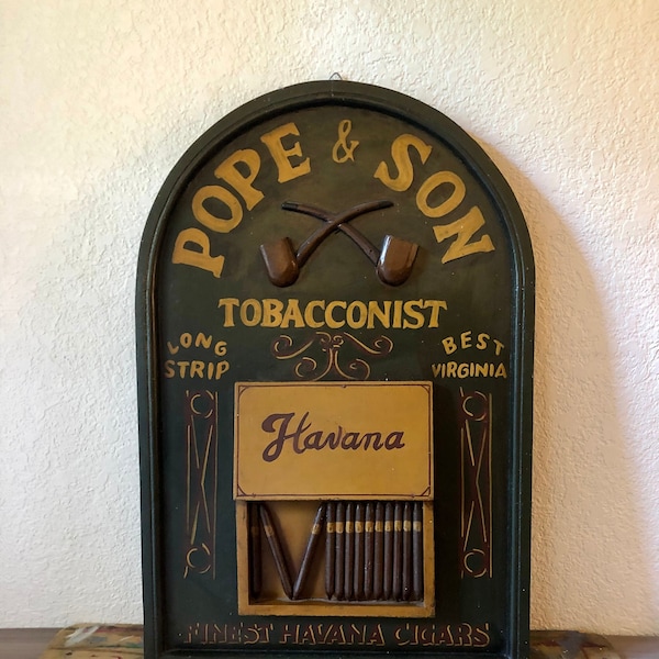 Vintage Pope & Son Tobacconist Wood Sign Finest Cigars, Vintage Cigar Advertising, Vintage Pub Decor