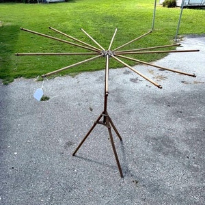 Antique laundry rack, umbrella style wood drying rack, Vintage Industrial decor, Wooden Armed Clothes Rack, Antique Decor, Photo Prop