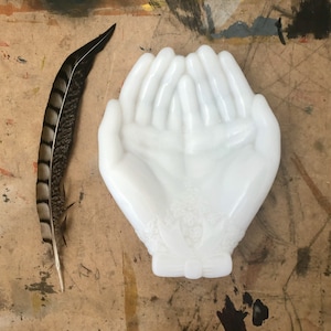 Vintage Avon Milk glass hand dish, Glass Ring Dish Collectible Victorian Decor