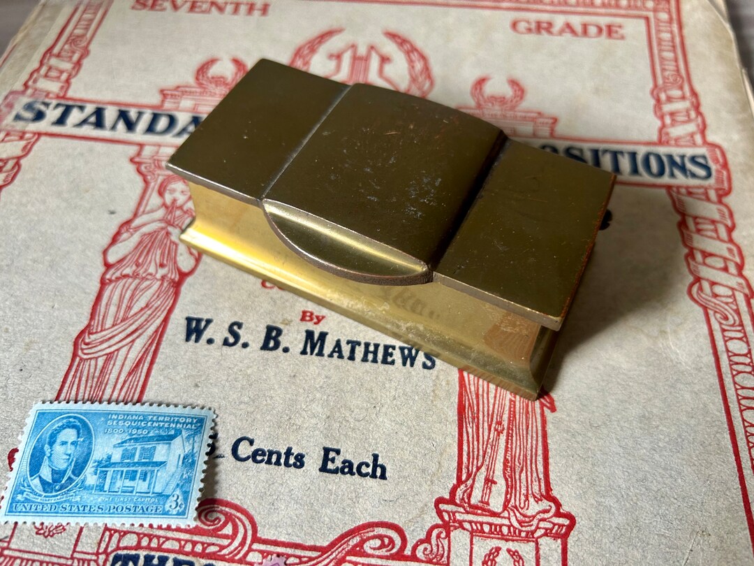 Vintage Brass Stamp Holder, Postage Stamp Holder, Address Labels