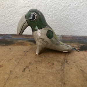 Vintage Tonala Toucan Bird Figurine Mexican Pottery Folk Art, Vintage Mexican Pottery Bird Collectible
