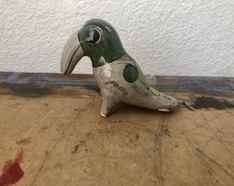 Vintage Tonala ToucanBird Figurine Mexican Pottery Folk Art, Vintage Mexican Pottery Bird Collectible