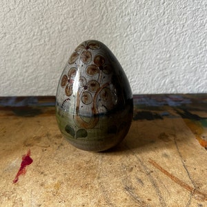 Vintage Tonala Egg, Mexican Folk Art, Ceramic, Hand Painted, With Bird, Home Decor