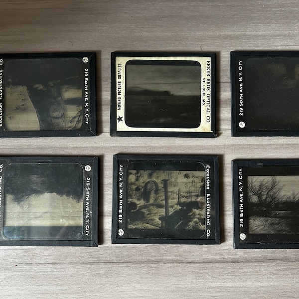 Vintage Set of 6 Excelsior Magic Lantern Glass Slides, Antique Photography, Antique Slides