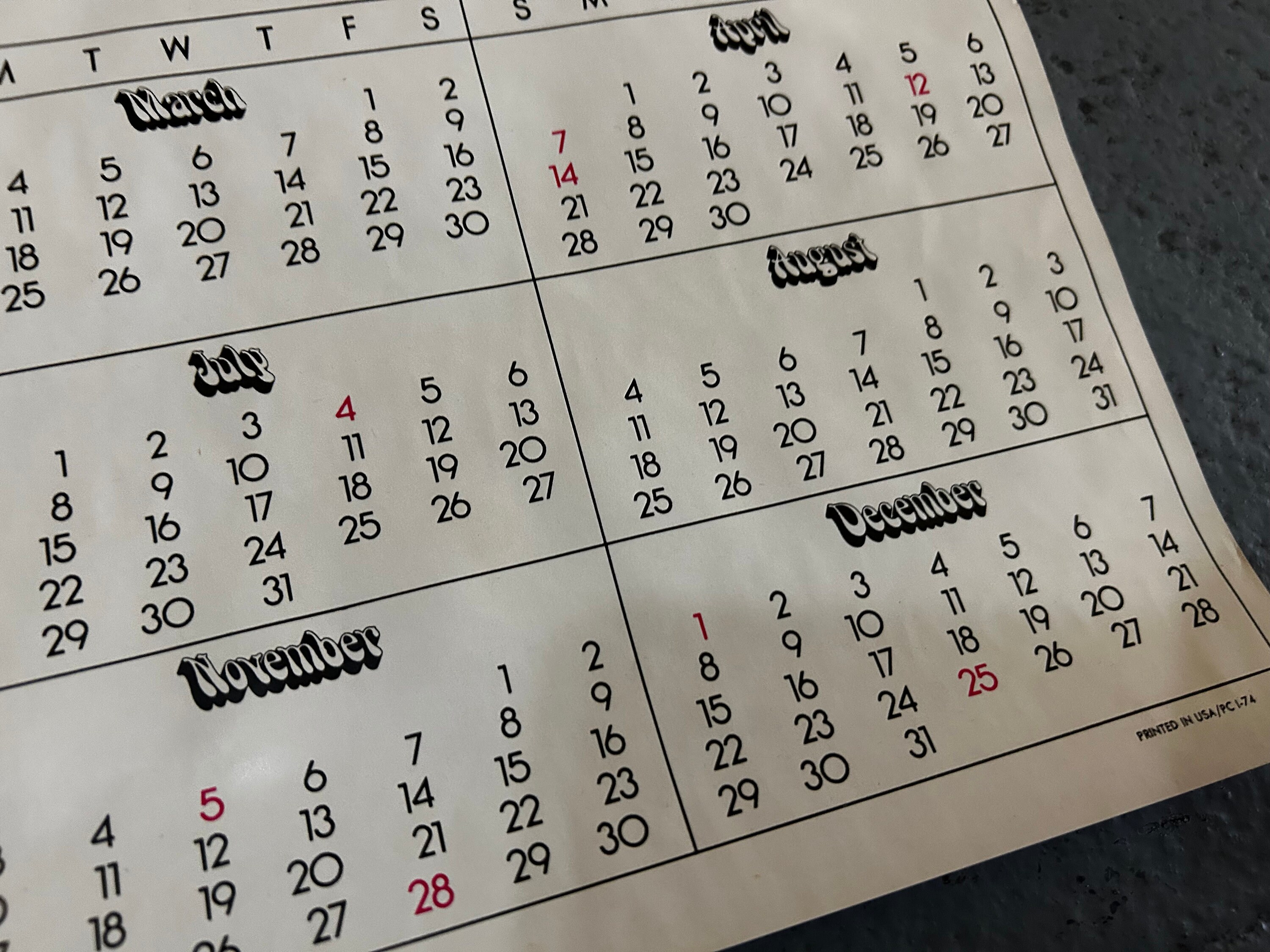 Vintage 1974 Mcdonald's Wall Calendar Poster Ronald Mcdonald