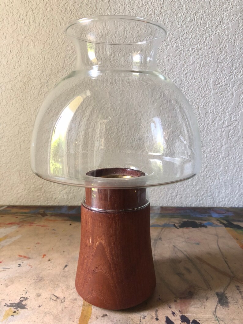 Vintage Dansk Teck Hurricane Lamp Candle Holder Danish Modern Etsy