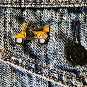 Vintage NOS Yellow Vespa metal enamel pin, Scooter Enamel badges