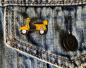 Vintage NOS Yellow Vespa metal enamel pin, Scooter Enamel badges