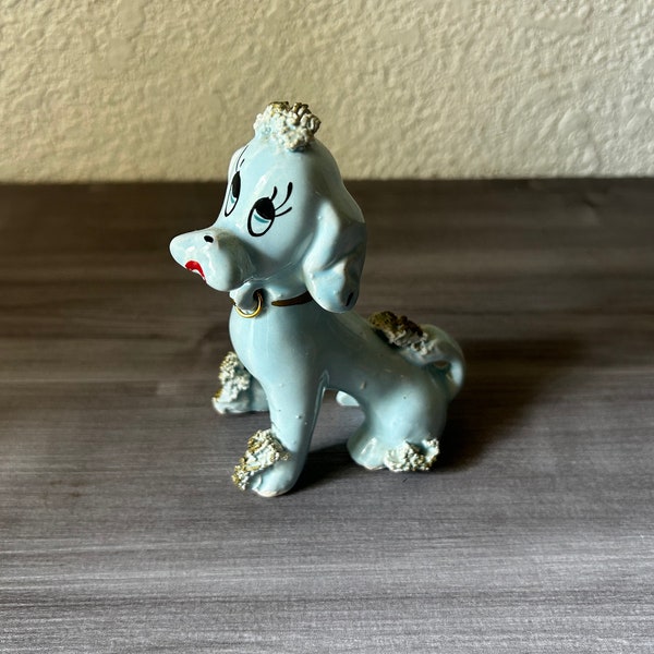 Vintage 50's Ceramic Blue Spaghetti Poodle White Italian Kitschy, Poodle Puppy Dog,  Made In Italy, vintage baby shower