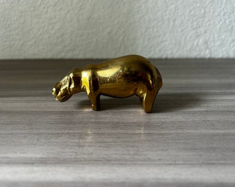 Vintage Solid Brass Hippo Figurine, Vintage Brass Animal