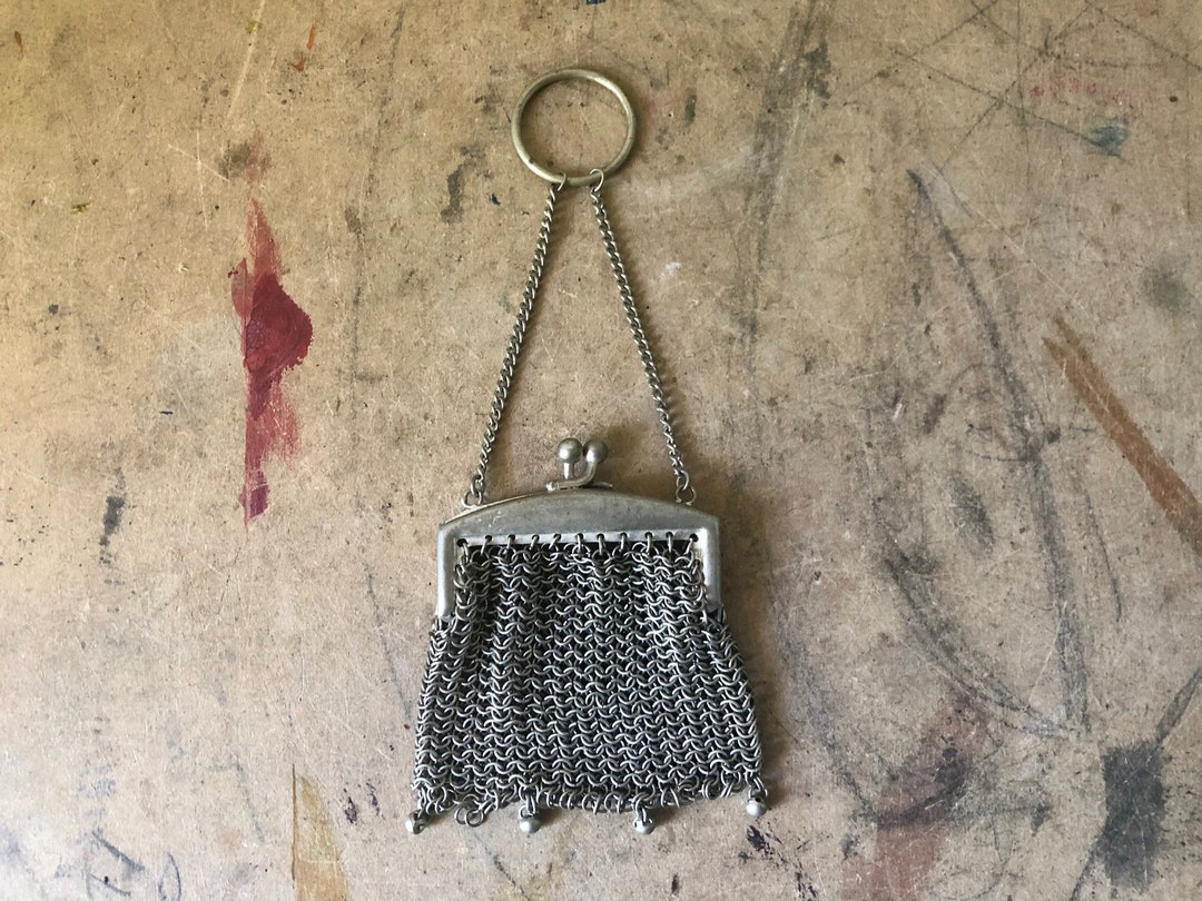 Antique French Metal Mesh Coin Purse, Small Metal Purse Antique, Mesh