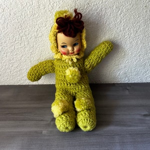 Vintage Vintage hand crochet plastic face baby doll