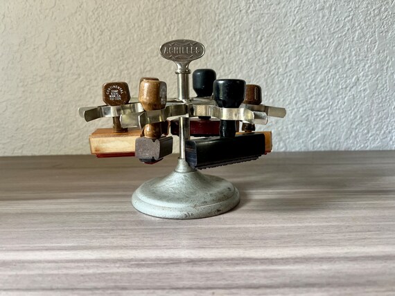 Vintage Metal Rubber Stamp Holder Carousel by Achilles With Rubber Stamps,  Unique Vase, Tool Holder, Industrial Decor, Mother's Day 