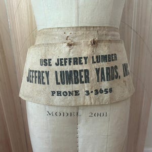 Vintage distressed 1940&#39;s Jeffrey Lumber Co. Hardware Store Apron, Vintage Carpenter Apron, Vintage Advertising Apron