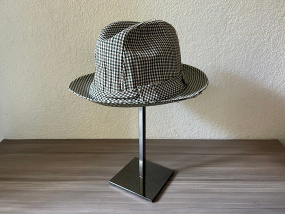 Vintage 1970s Stetson Fedora Hat Check Plaid Ging… - image 1