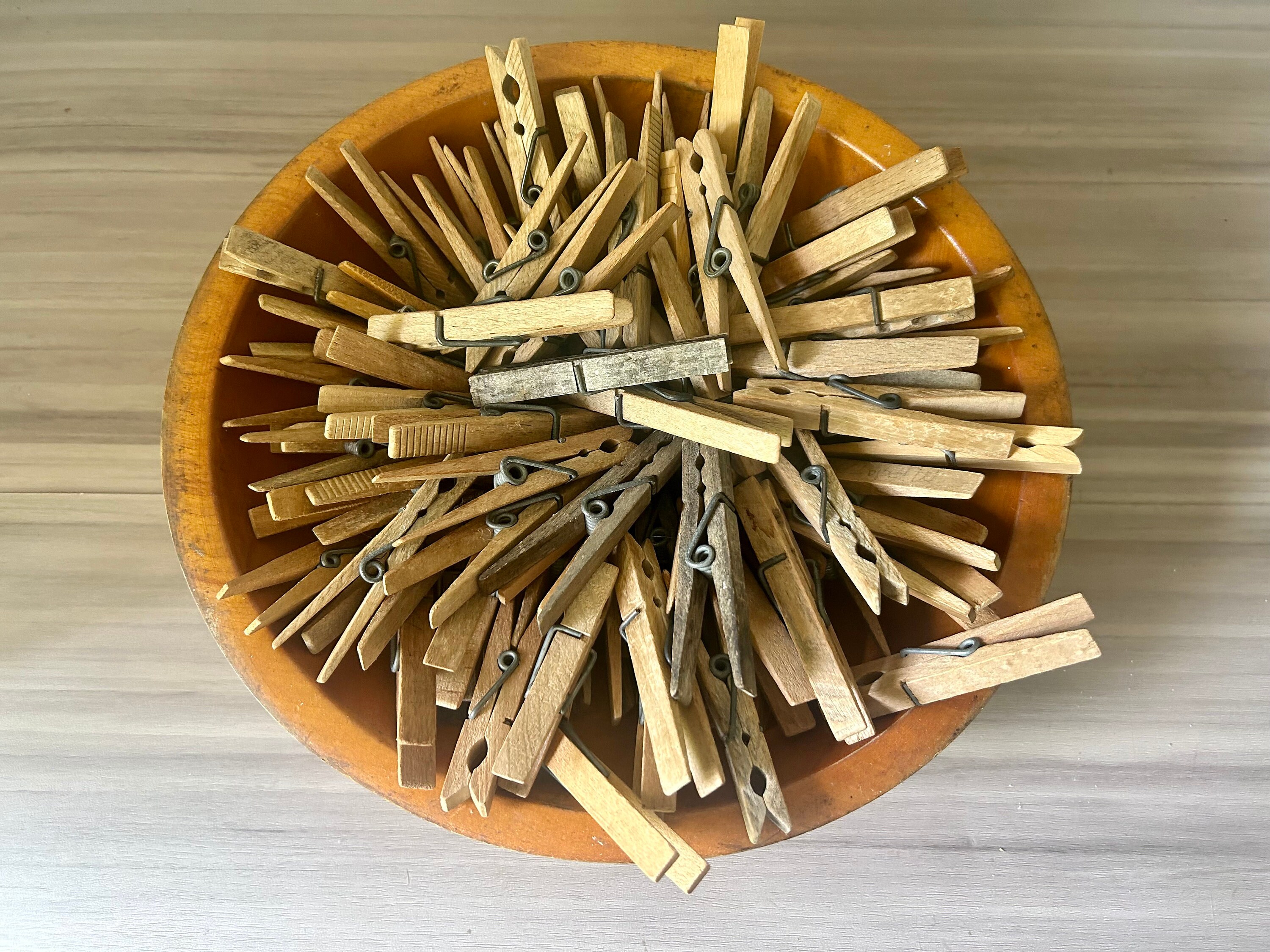 Vintage Wooden Spring Loaded Clothes Pins. Lot of 25 Mid-century