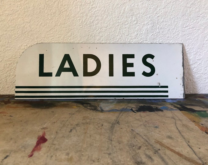 Vintage Enamel Metal Ladies Restroom Sign, Double Sided Porcelain ...