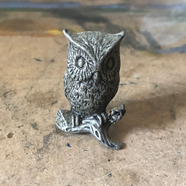 Vintage Vintage Pewter Owlet Figurine, Cute Owl Figurine Owl Collectible