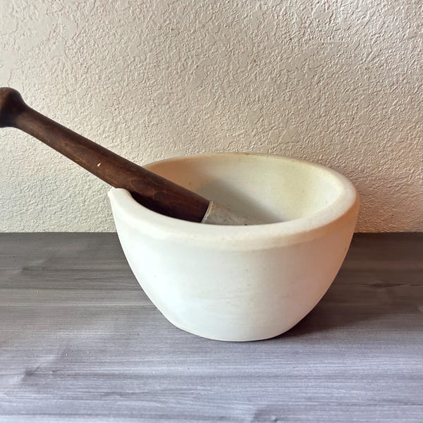 Antique Large Trenton apothecary porcelain mortar and pestle medical pharmacist, Made in USA