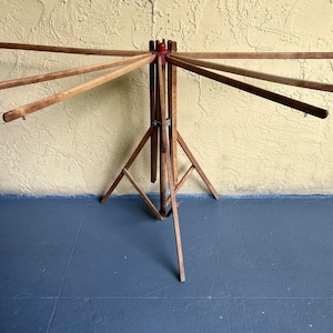 Antique laundry rack, umbrella style wood drying rack, Vintage Industrial decor, Wooden Armed Clothes Rack, Antique Decor, Photo Prop