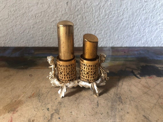 Vintage Hollywood Regency Gold and Silver Metal Lipstick Holder, Early 20th  Century