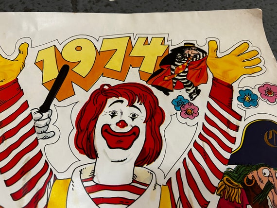 Vintage 1974 Mcdonald's Wall Calendar Poster Ronald Mcdonald