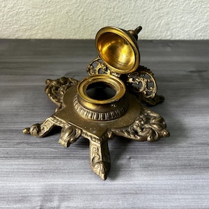 Vintage French Style Brass Inkwell, Scholar Desk Inkwell, Writing, Calligraphy