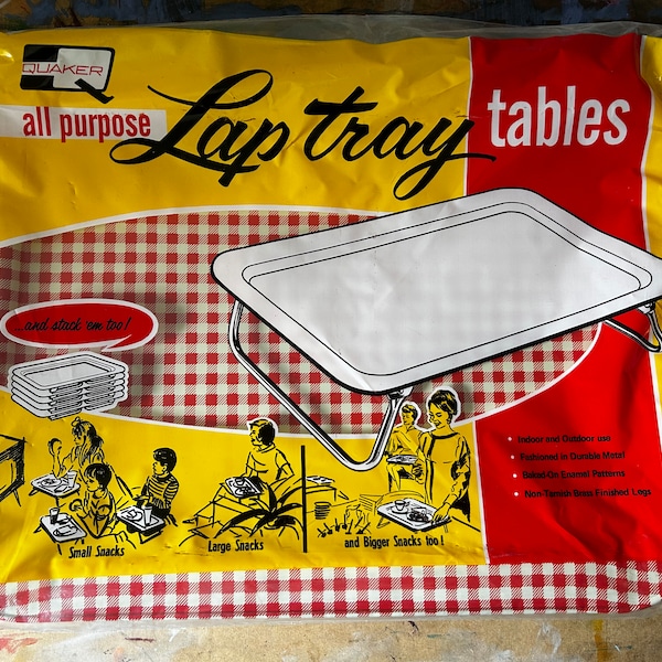 Vintage Set of 2 Gingham Lap Tray - Red and White  Metal Dinner Tray - 50s 60s 70s Retro Kitchen, Gingham