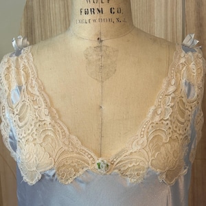 Vintage 1980s Designer Christian Dior Blue Lace Satin Slip Nightgown and robe, Vintage Slip Dress,  Something Blue , Vintage wedding, Medium