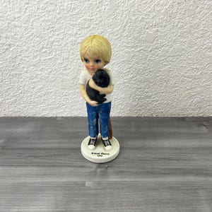 Vintage Margaret Keane Collector Figurine A Boy And His Dog Big Eye Kid by Dave Grossman Designs , Limited Edition, Retro Decor