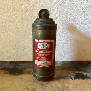 Vintage 1950s Mini Fire Extinguisher, Presto CB Fire Extinguisher, Brass fire extinguisher, Merlite Industry, Fire fighter decor