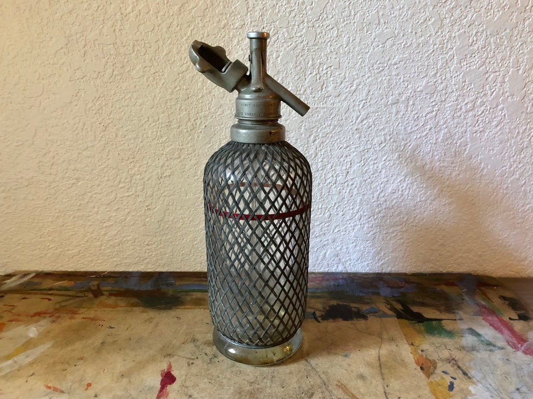 Antique Seltzer Bottle, Aerators LTD Makers London England/decorative Heavy Clear Glass Wire