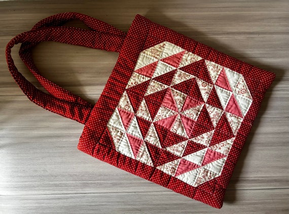 Vintage Handmade 1960's Quilt Market Tote Bag, Pa… - image 1