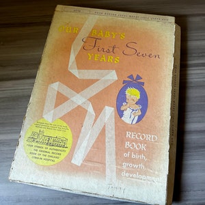 Vintage Baby Book Birth Through Seven Years in box, Vintage Baby Ephemera, Junk journaling, Baby Scrapbook, Vintage Baby Shower