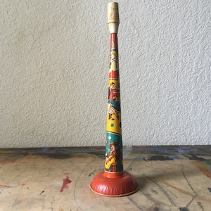 Vintage Noise Makers Litho Tin Horn New Years Birthday Party Toys, Vintage Tin Noise Makers, US Metal Toy Mfg