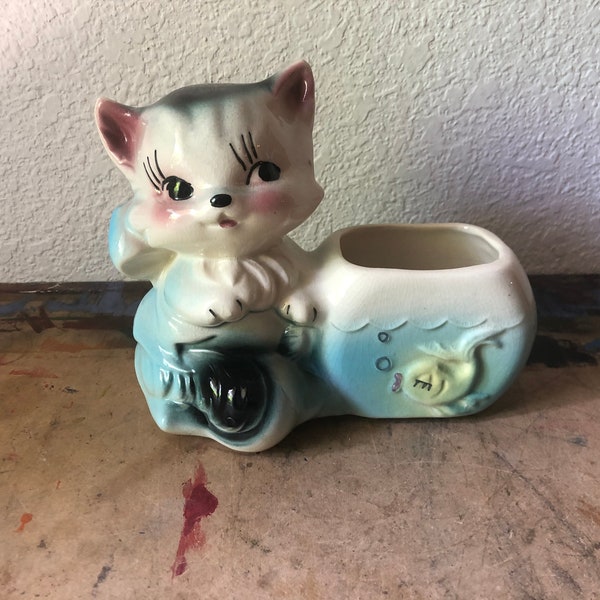 Vintage Baby Cat, Cat Planter Made In Japan, Vintage baby shower, Vintage Nursery