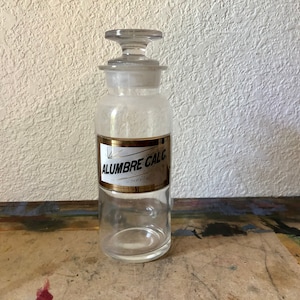 Antique English apothecary Bottle with original label under glass, vintage industrial decor, pharmacy, vintage medical