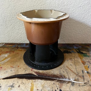 Vintage Le Creuset Compact Fondue Pot, Mid Century Enamelware, France enamelware, Tan Brown Ombre
