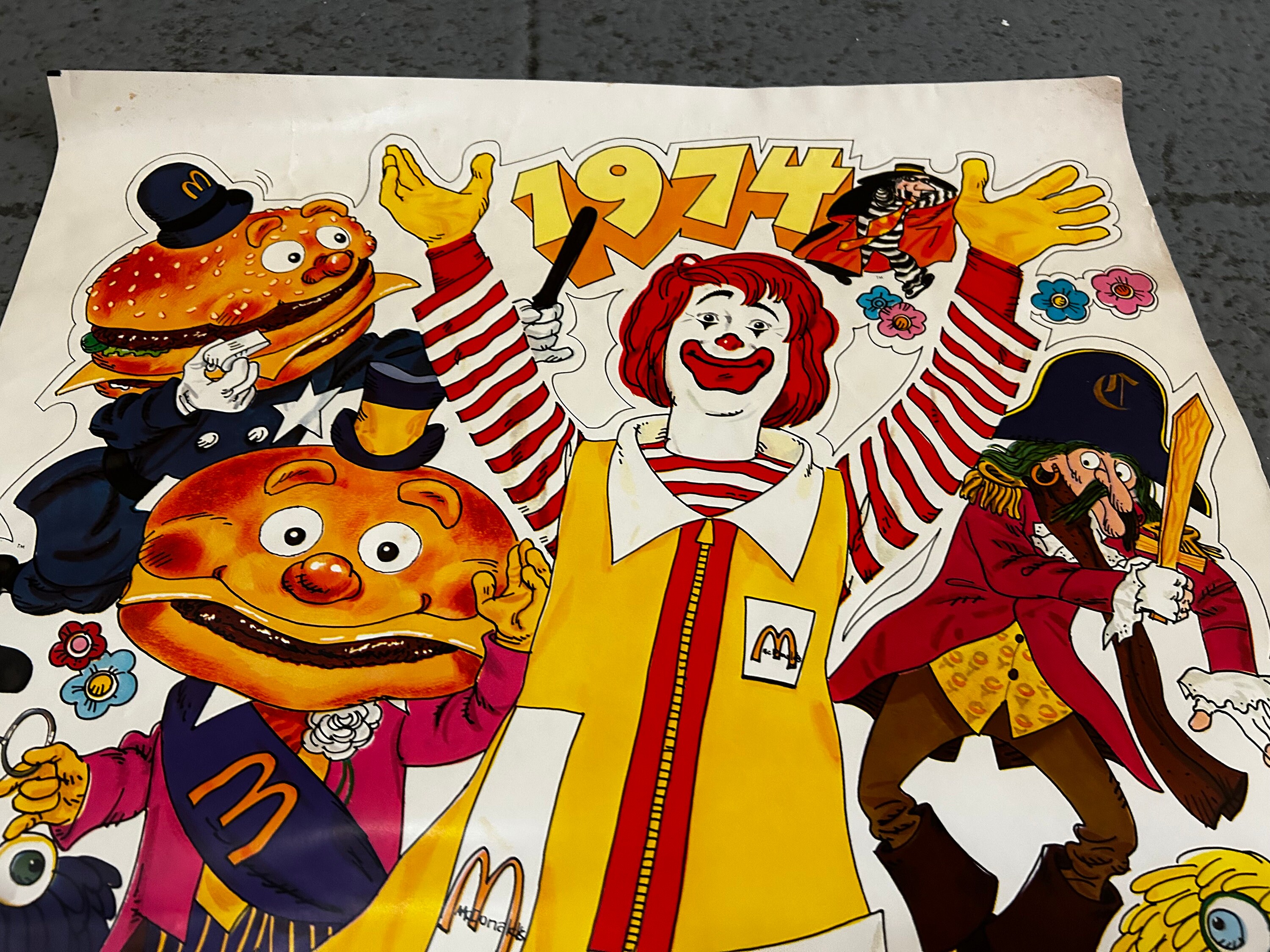 Vintage 1974 Mcdonald's Wall Calendar Poster Ronald Mcdonald