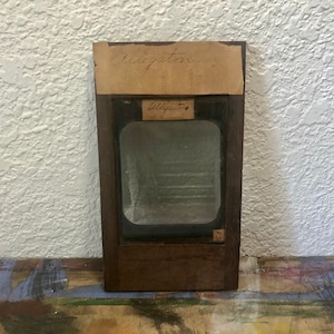Vintage Glass Magic Lantern slide of Alligator with wood frame, Vintage Photography