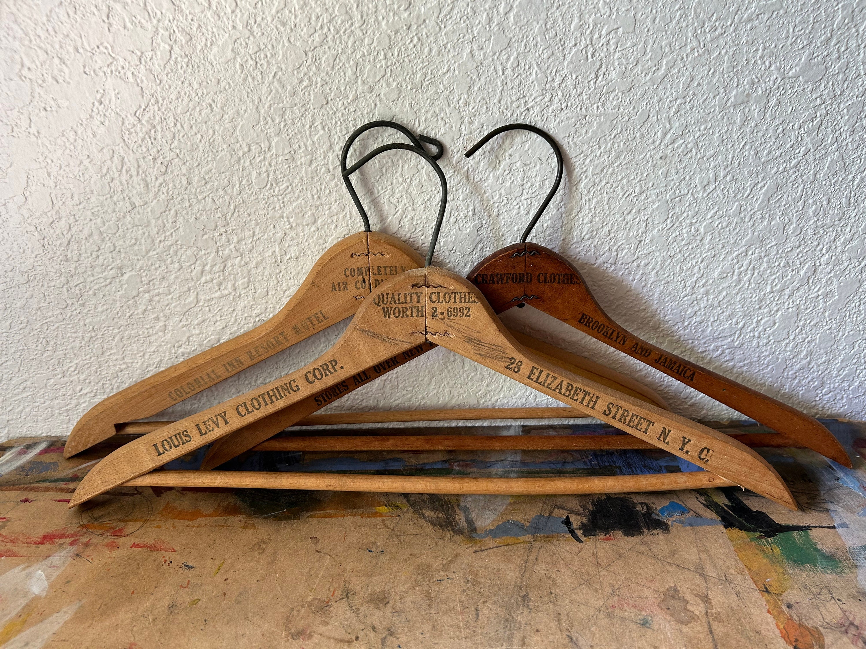 Vintage Wooden Hangers, Advertising Dry Cleaners Hangers, 3 Regular and 1  Pants Slacks Hangers, 4 Pieces 