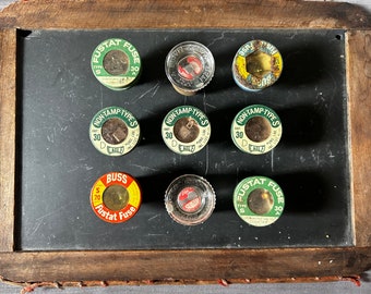 Vintage Set of 6 glass fuses, old house electrical fuse, old screw in fuse, Round Glass Fuse