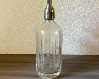 Antique Fluted Seltzer Bottle clear Glass, Vintage Soda Syphon, Etched Glass