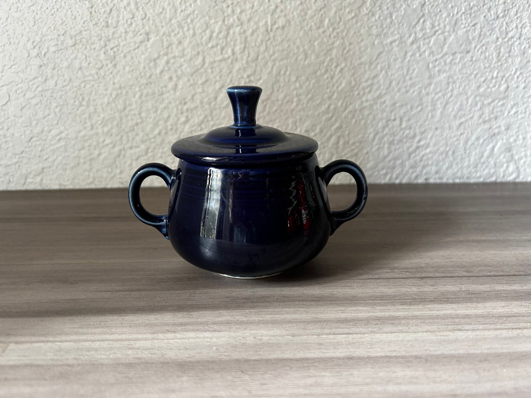 Vintage Dark Blue Sugar Bowl With Lid Fiesta Homer Laughlin Etsy