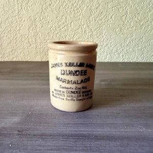 Mini James Keiller & Sons 2 oz Slim Marmalade Pot, Antique Ceramic, Marmalade Jar,Vintage Mini English-Made Stoneware Dundee Marmalade Jar