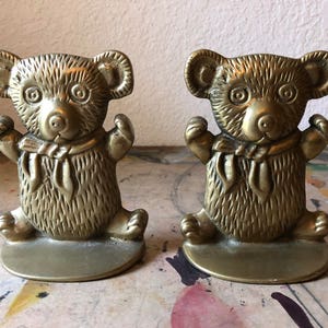 Vintage Brass Teddy Bear Bookends, Vintage Nursery decor, Vintage Teddy Bear