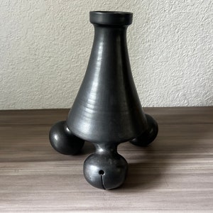 Vintage Cacalachtli Tripod Vase Barro Negro Black Pottery Mexico, Mexican Folk Art, Lama Oaxaca Barro Pottery