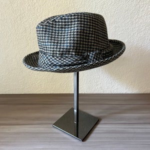 Vintage 1970s Stetson Fedora  Hat Check Plaid Gingham Tweed beige brown, grey and blue  Brick Check Wool Fedora Country Hunting Walking