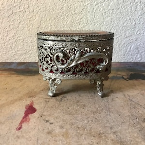 Antique  Filigree and Glass Jewelry Box Casket , Vintage Jewelry Box or Casket