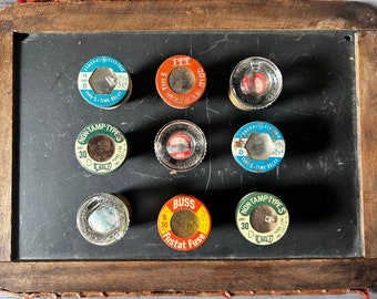 Vintage Set of 6 glass fuses, old house electrical fuse, old screw in fuse, Round Glass Fuse